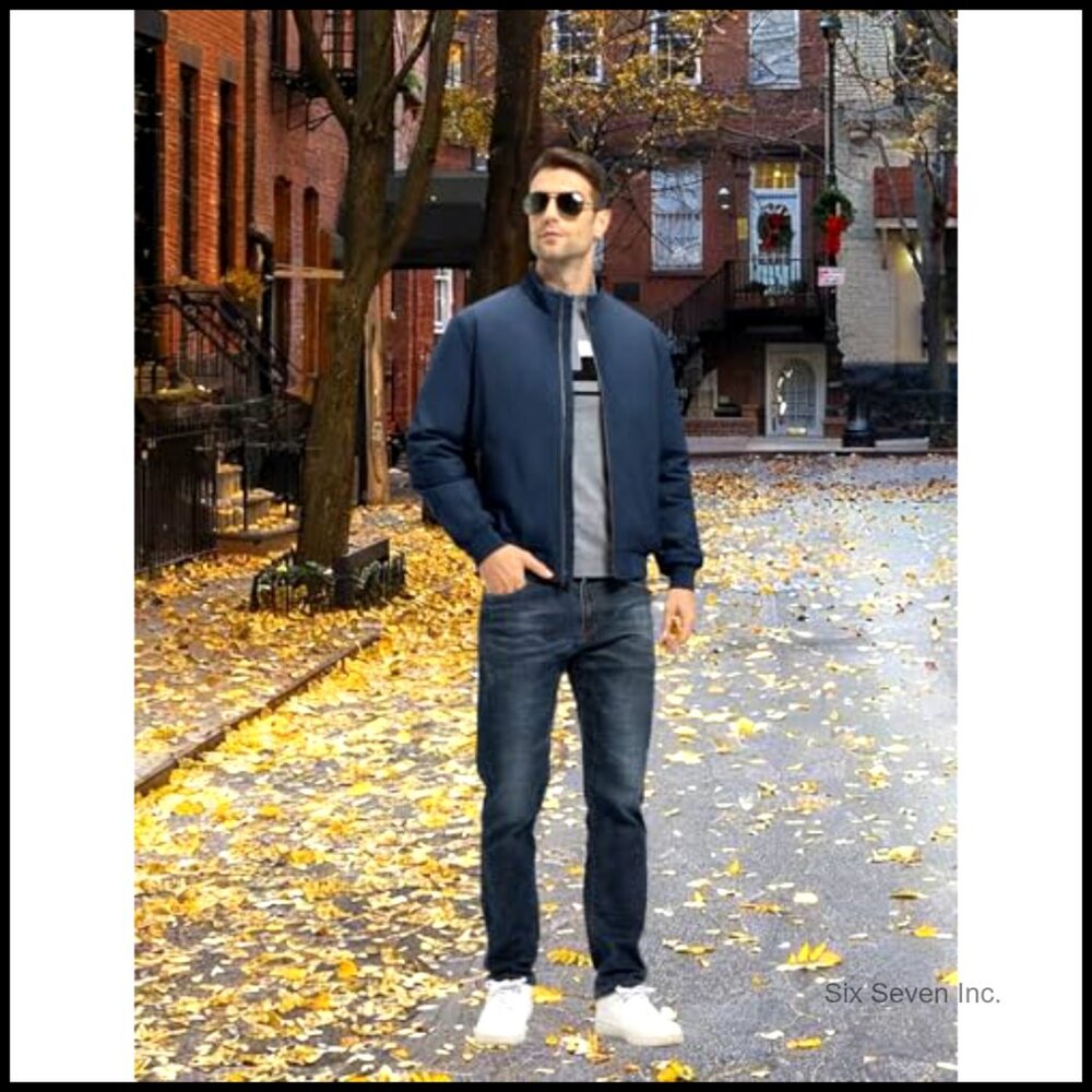 Men's Lightweight Bomber Jacket Water Resistant Windproof Quilted Full Zip - Picture 3 of 7